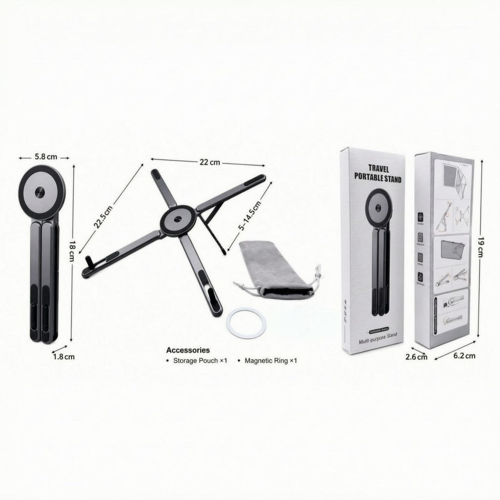Portable 3-in-1 Magnetic Adjustable Foldable Aluminum Alloy Stand for Laptops, Tablets & Phones