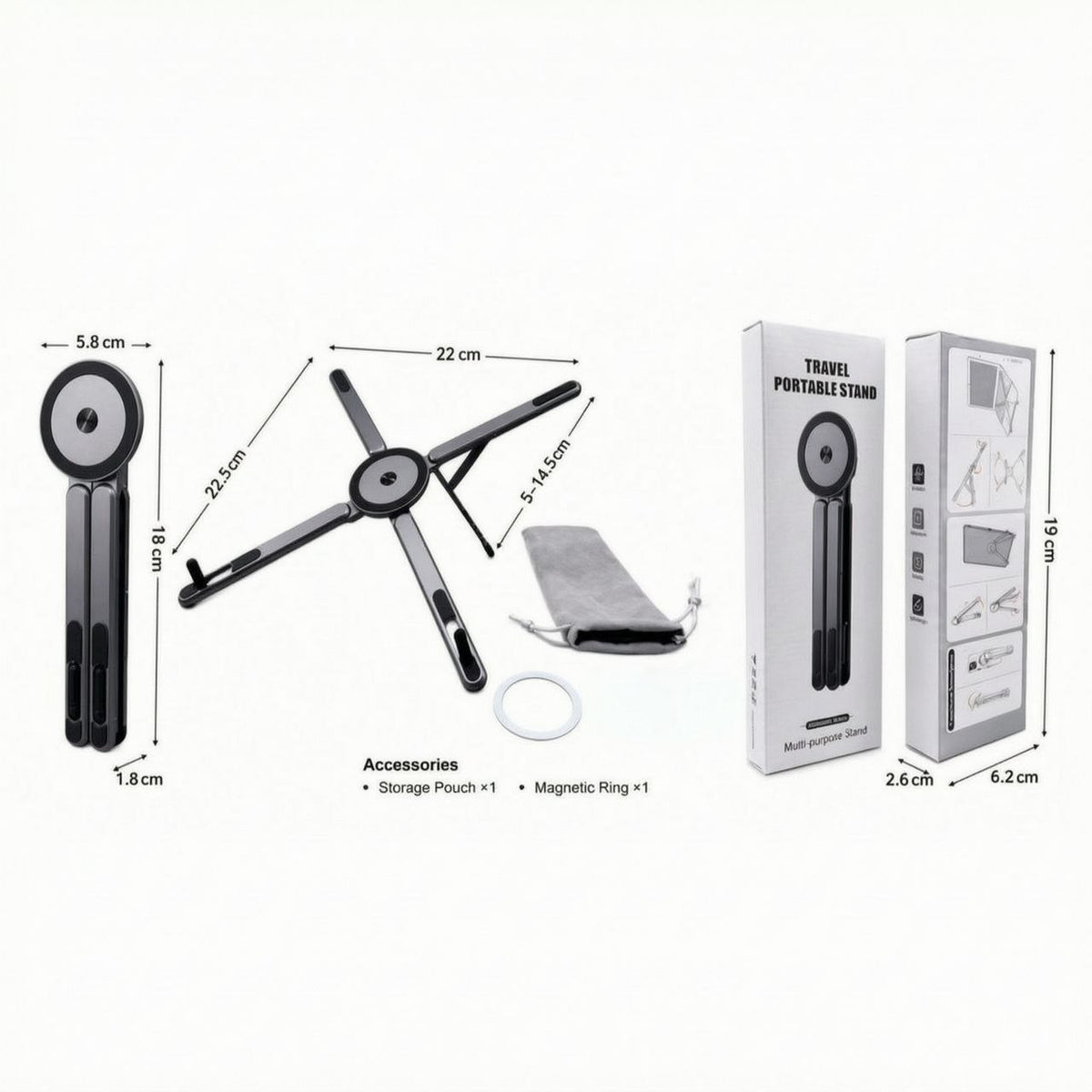 Portable 3-in-1 Magnetic Adjustable Foldable Aluminum Alloy Stand for Laptops, Tablets & Phones